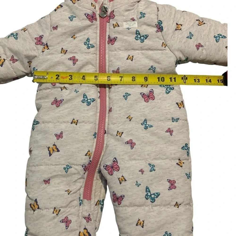 OshKosh B'gosh Snowsuit Baby Girl 6-9M Gray Butterfly Puffer Hooded Wintercore